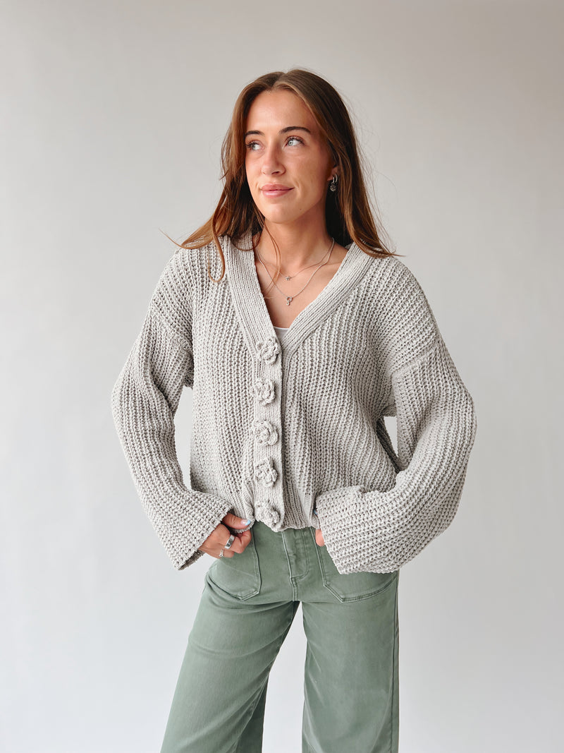 The Brandon Button-Up Cardigan in Khaki Grey