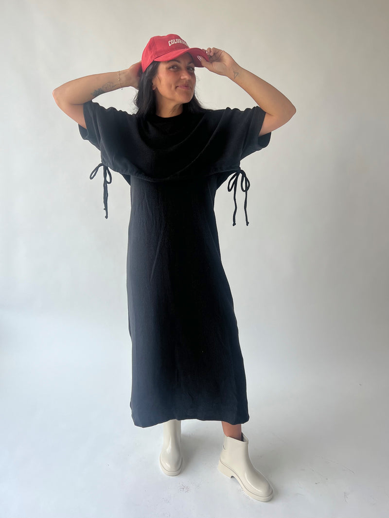 The Andra Tie Detail Midi Dress in Black