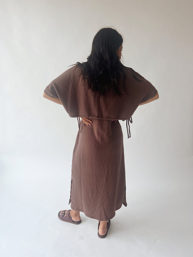 The Andra Tie Detail Midi Dress in Brown