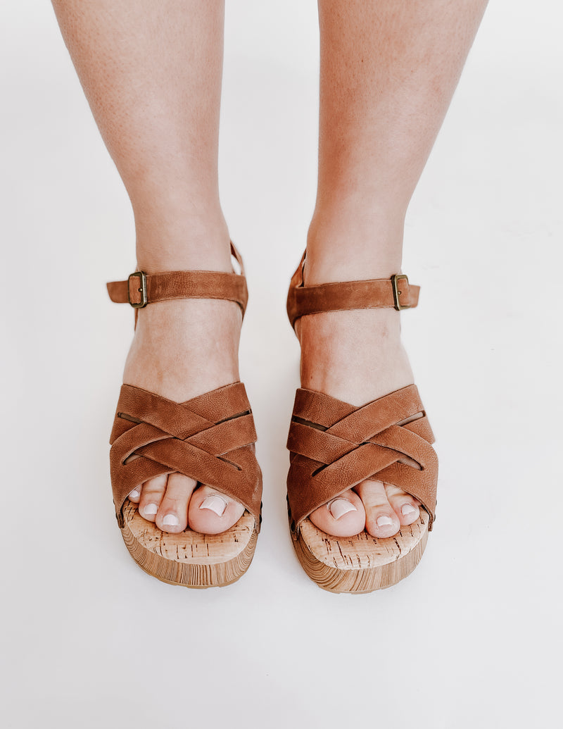 The Tia Leather Platform Sandal in Brown
