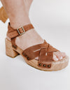 The Tia Leather Platform Sandal in Brown