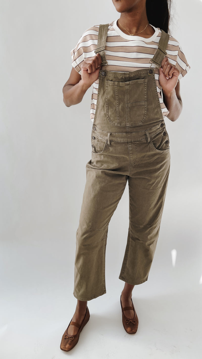 The Arnell Wide Leg Overall in Artichoke Green