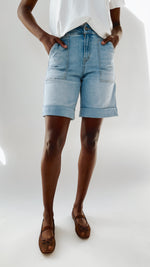 The Raquel Cuffed Hem Short in Light Blue