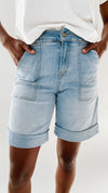 The Raquel Cuffed Hem Short in Light Blue