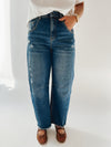 The Wolfert Distressed Ankle Barrel Jean in Medium Denim