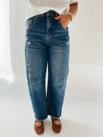 The Wolfert Distressed Ankle Barrel Jean in Medium Denim