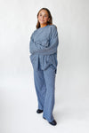 The Norah Fleece Pant in Blue Stripe