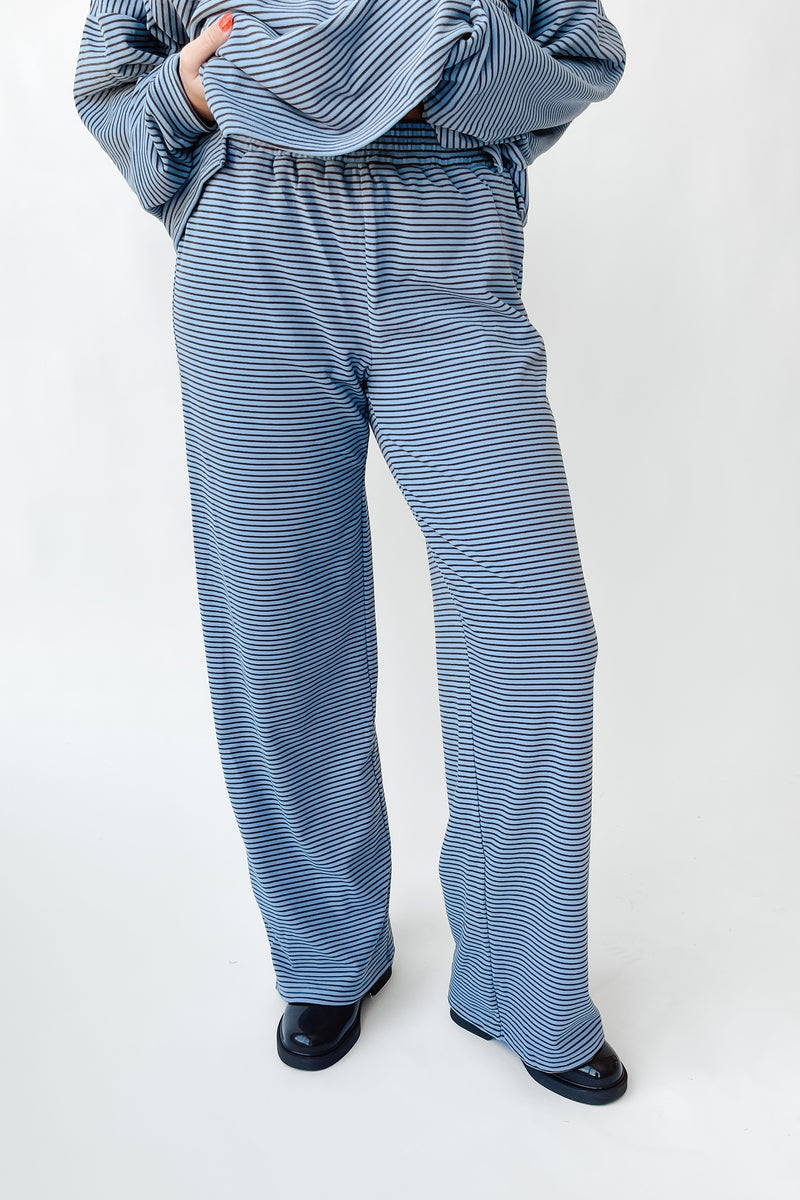 The Norah Fleece Pant in Blue Stripe