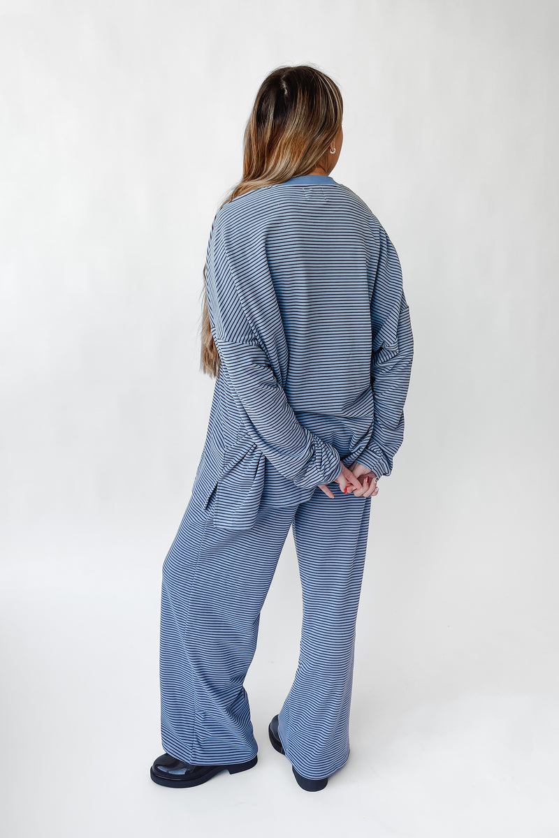The Norah Fleece Pant in Blue Stripe