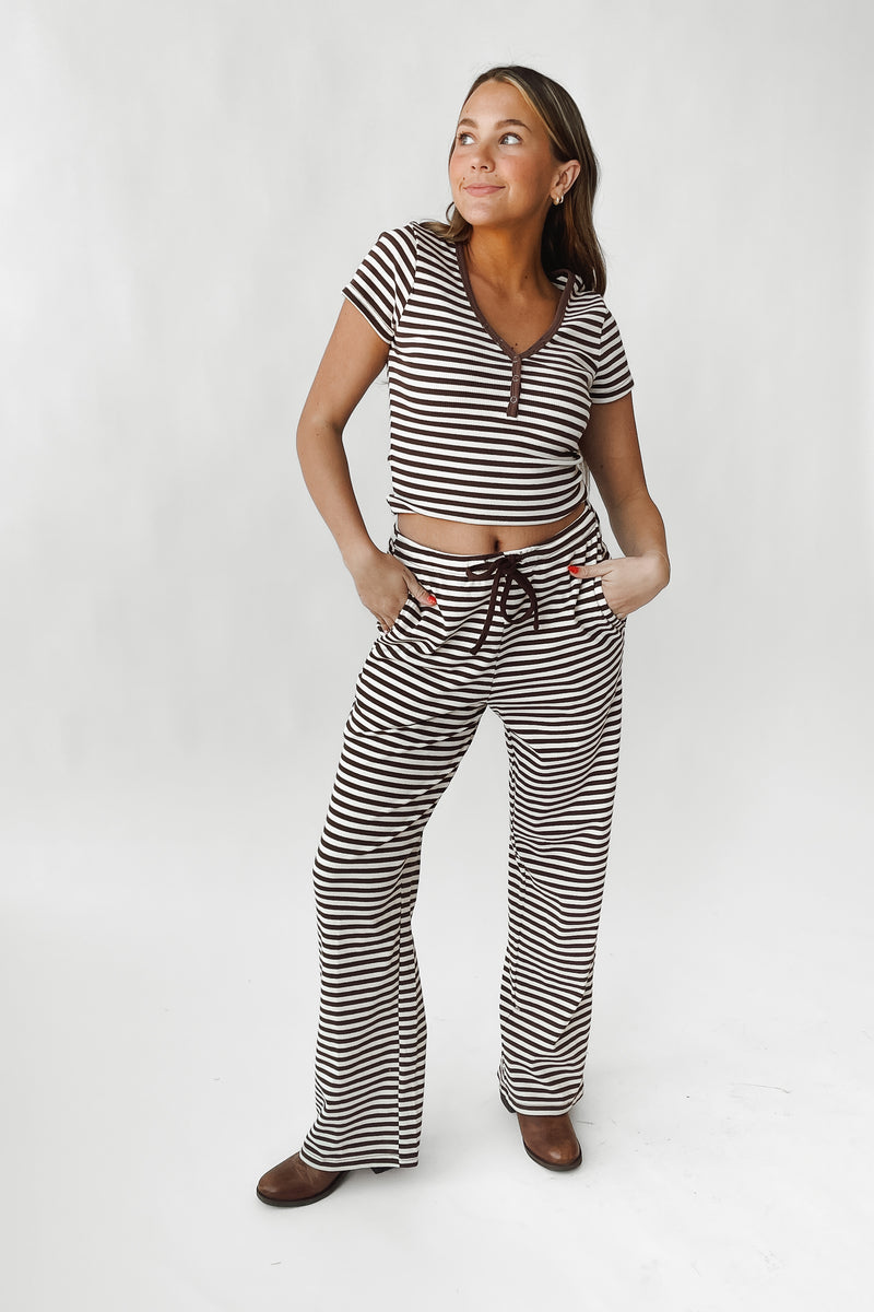 The Cyrus Striped Lounge Pant in Chocolate