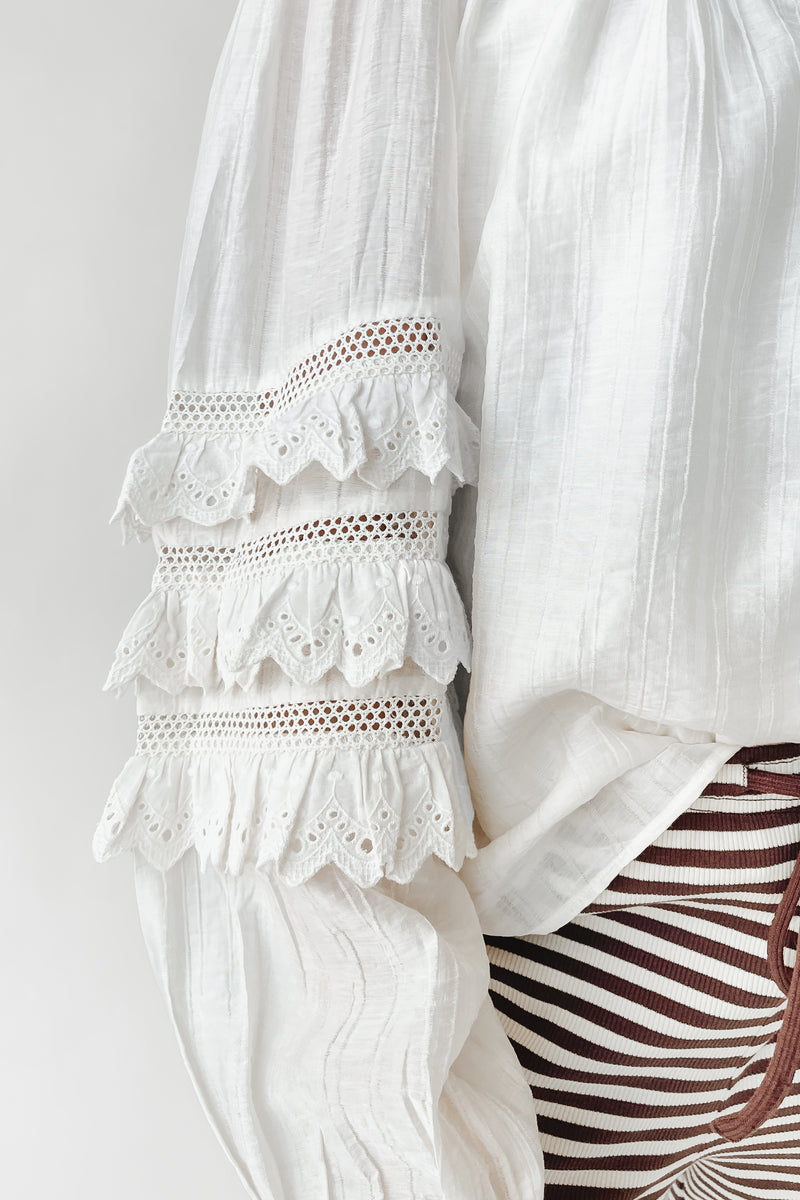 The Dawson Mock Neck Blouse in Cream