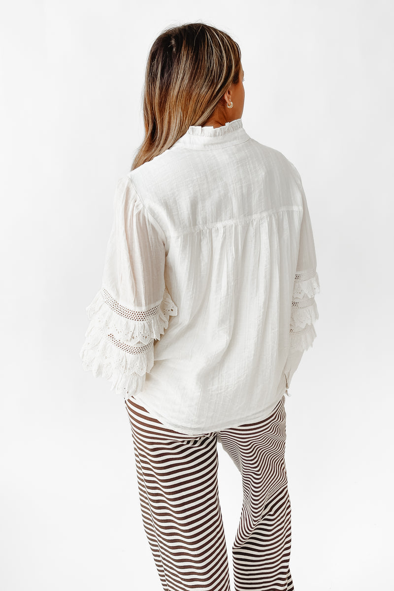 The Dawson Mock Neck Blouse in Cream