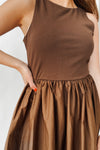 The Cabral High Neck Combination Midi Dress in Brown