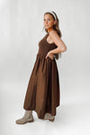 The Cabral High Neck Combination Midi Dress in Brown