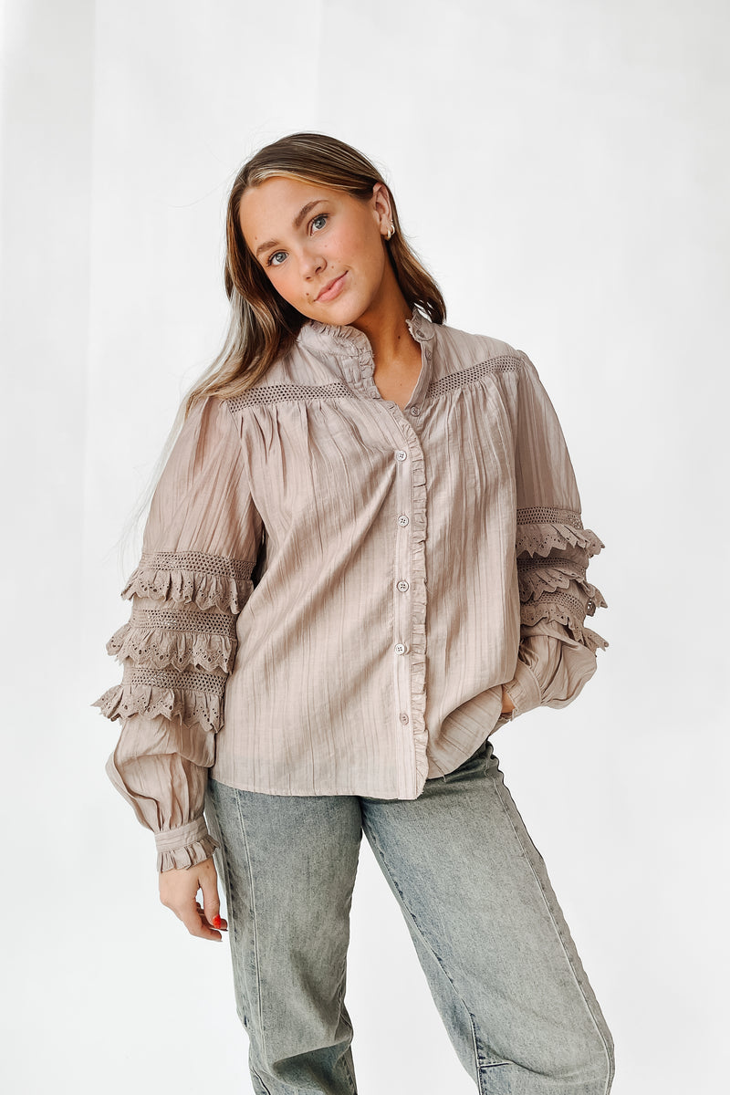 The Dawson Mock Neck Blouse in Ash Mocha