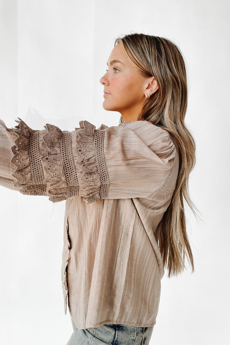The Dawson Mock Neck Blouse in Ash Mocha
