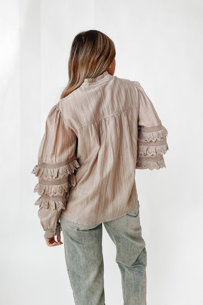 The Dawson Mock Neck Blouse in Ash Mocha