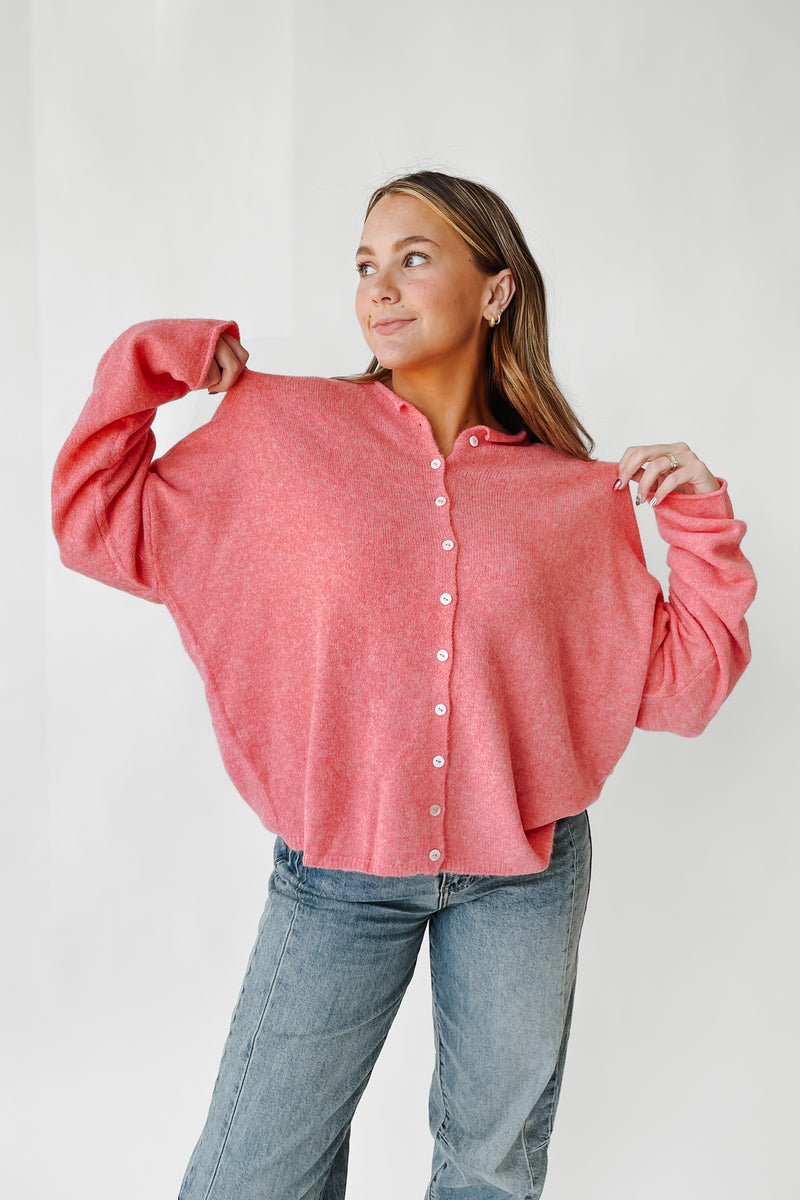 The Riggs Button-Down Sweater in Peach