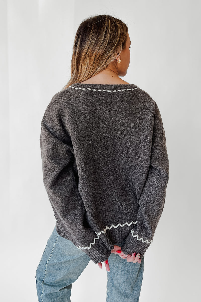 The Horman V-Neck Stitch Pullover in Smoky Charcoal