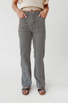 The Ellen Straight Leg Jean in Black + Tan Stripe