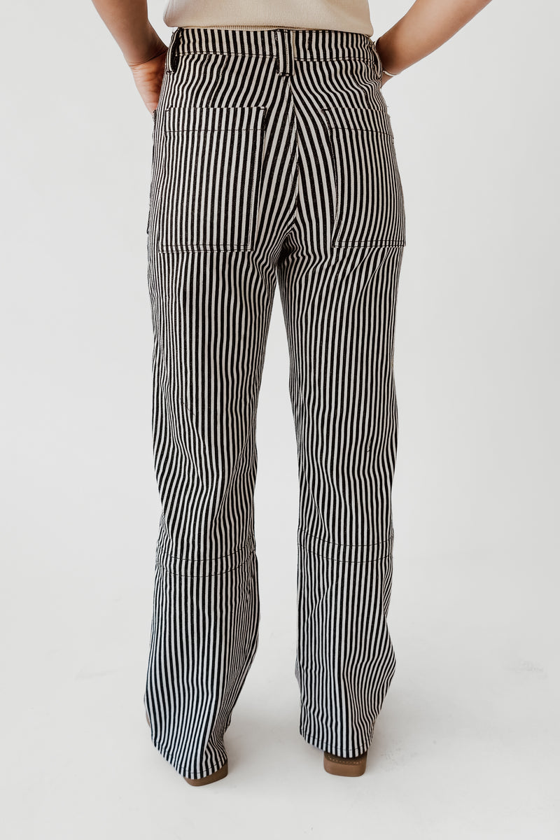 The Ellen Straight Leg Jean in Black + Tan Stripe