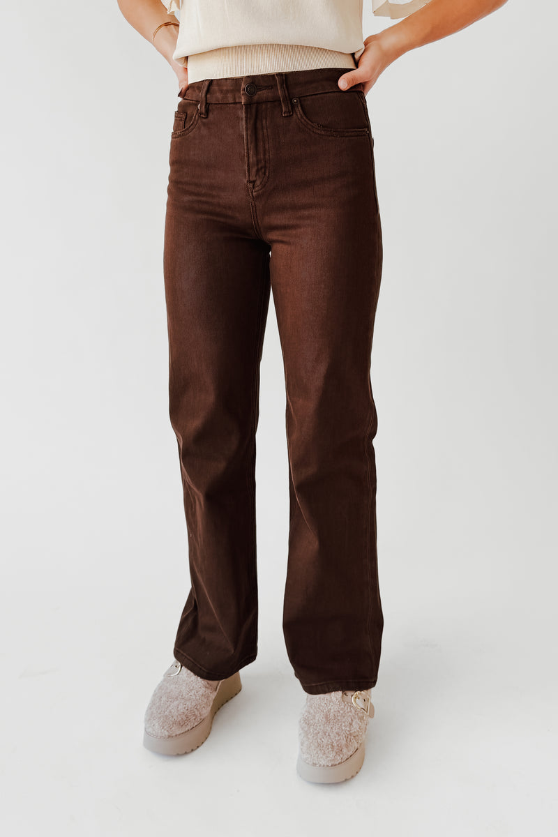 The Trisha High Rise Wide Leg Jean in Vintage Brown