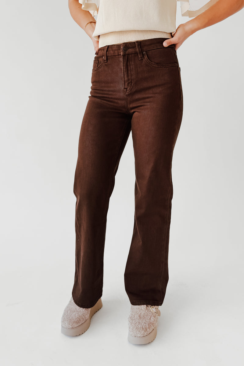 The Trisha High Rise Wide Leg Jean in Vintage Brown