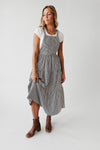 The Marilyn Overall Ruffled Maxi Dress in Navy
