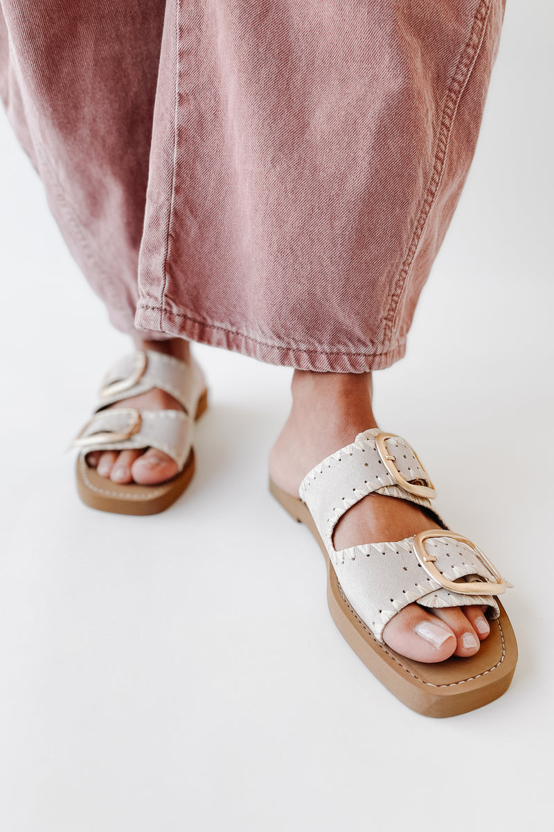 The Tivoli Double Buckle Sandal in Bone