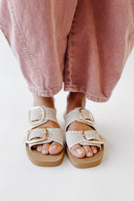 The Tivoli Double Buckle Sandal in Bone