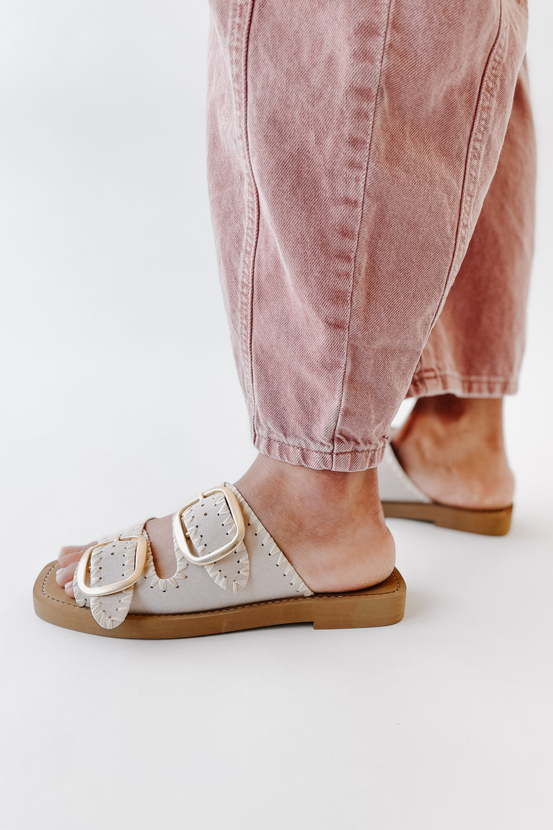 The Tivoli Double Buckle Sandal in Bone