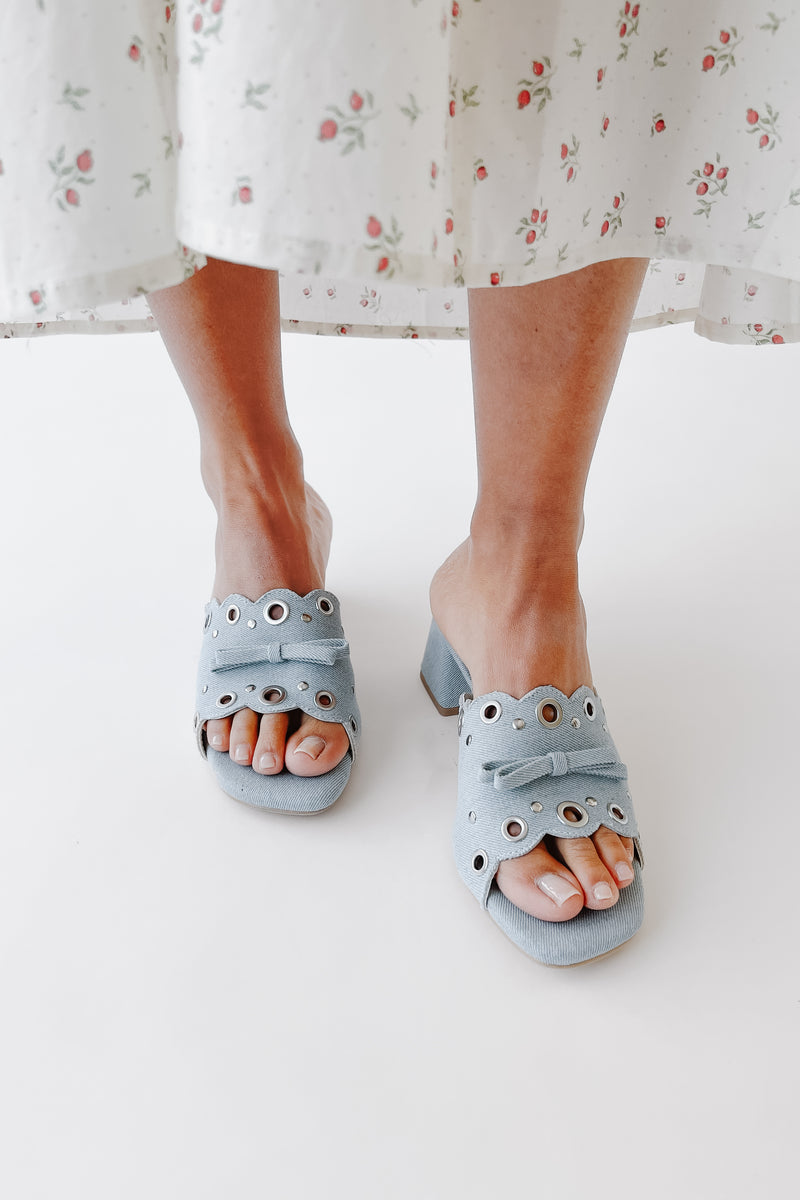 The Bella Scalloped Mule in Denim