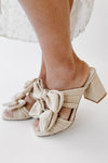 The Oscarson Double Bow Block Heel in Beige
