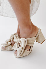 The Oscarson Double Bow Block Heel in Beige