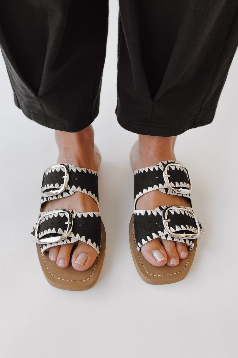 The Tivoli Double Buckle Sandal in Black