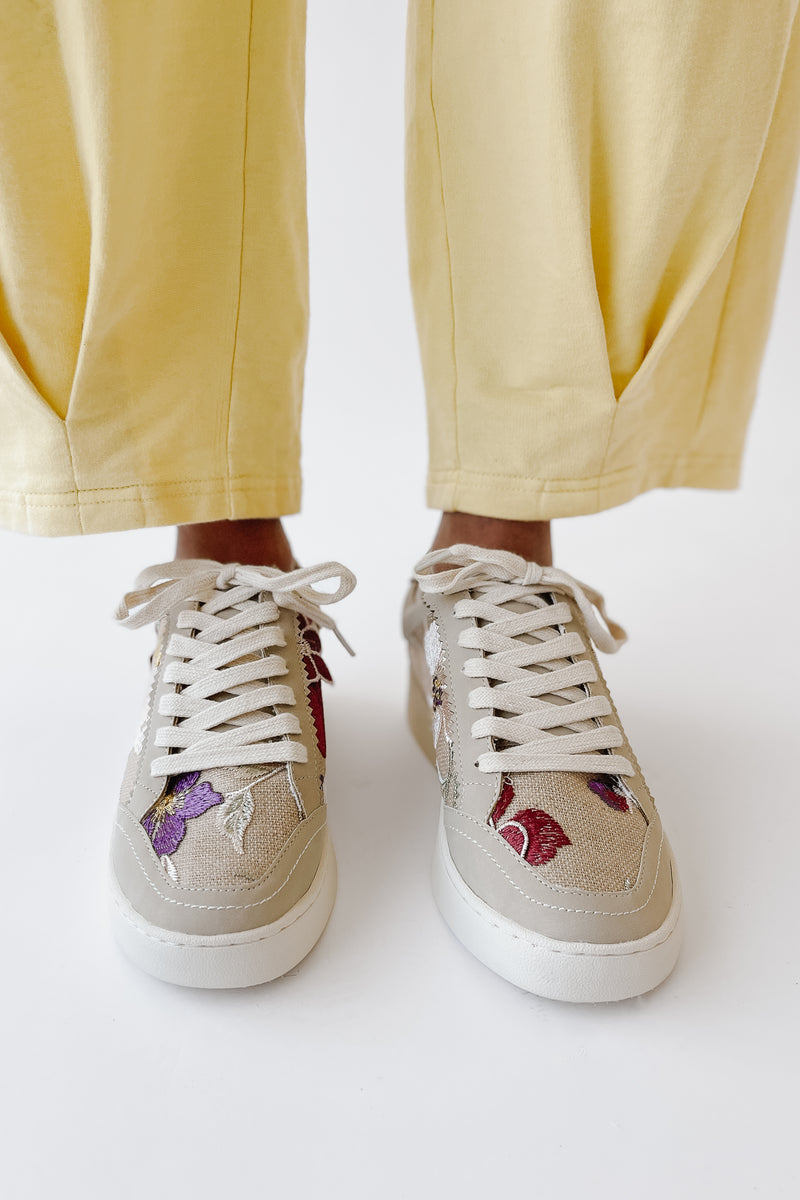 The Tammi Floral Applique Sneaker in Grey