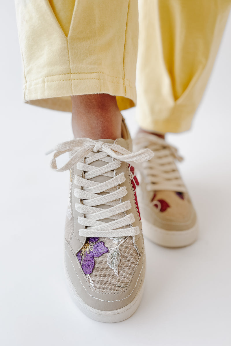 The Tammi Floral Applique Sneaker in Grey