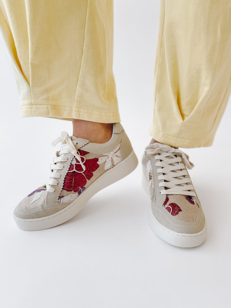 The Tammi Floral Applique Sneaker in Grey