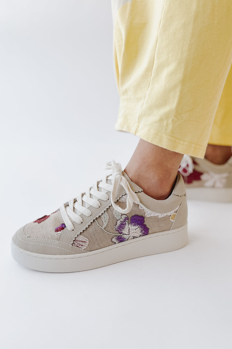 The Tammi Floral Applique Sneaker in Grey