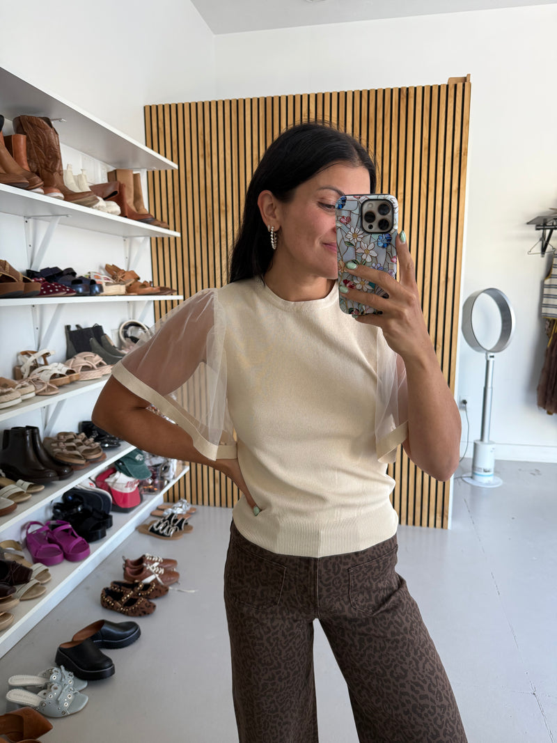 The Bruno Flouncy Sleeve Blouse in Oatmeal