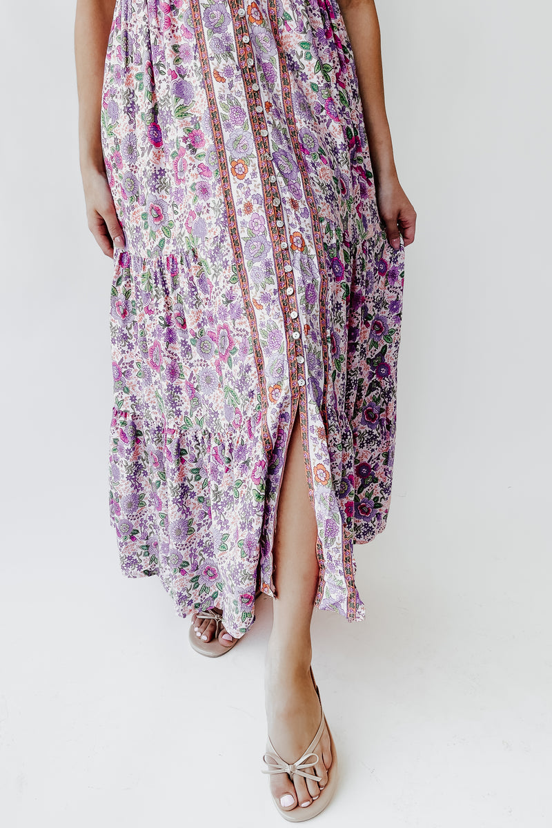 The Helena Printed Floral Maxi Dress in Pink Fuchsia