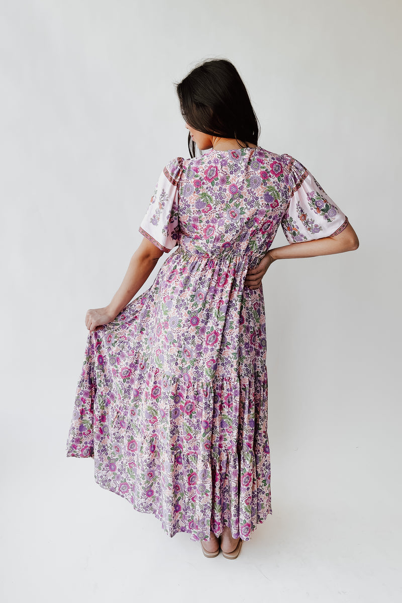 The Helena Printed Floral Maxi Dress in Pink Fuchsia