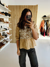 The Glidden Embroidered Peplum Blouse in Taupe