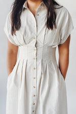 The Karlene Striped Midi Dress in Oatmeal