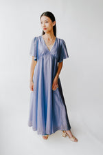 The Harston Flutter Sleeve Maxi Dress in Midnight Blue
