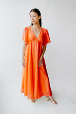 The Harston Flutter Sleeve Maxi Dress in Papaya