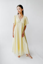 The Harston Flutter Sleeve Maxi Dress in Lemon