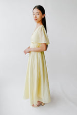 The Harston Flutter Sleeve Maxi Dress in Lemon