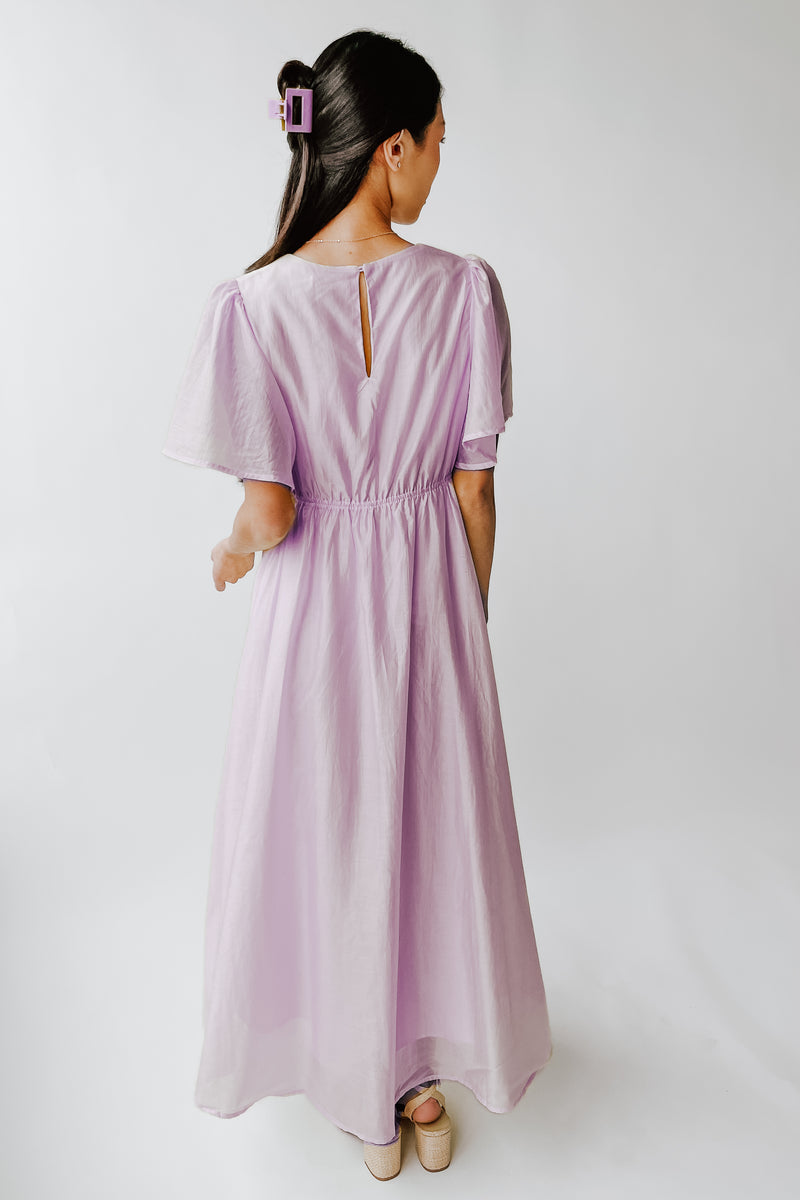 The Harston Flutter Sleeve Maxi Dress in Lilac