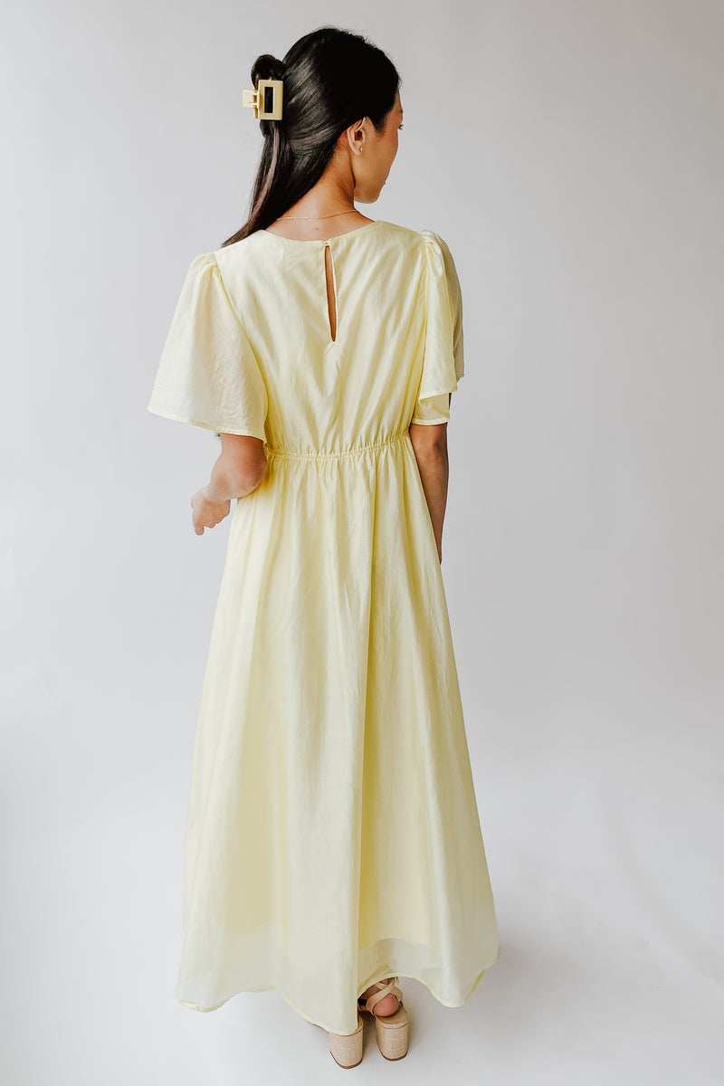 The Harston Flutter Sleeve Maxi Dress in Lemon